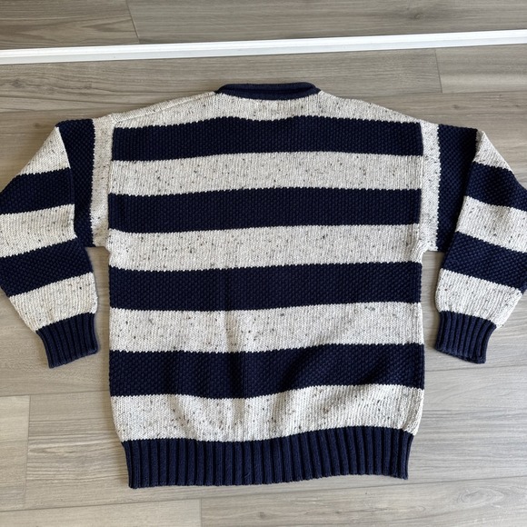 Vintage 417‎ Mens Sweater By VAN HEUSEN XL Hand Knit Chunky Knit Striped Navy - Picture 7 of 9